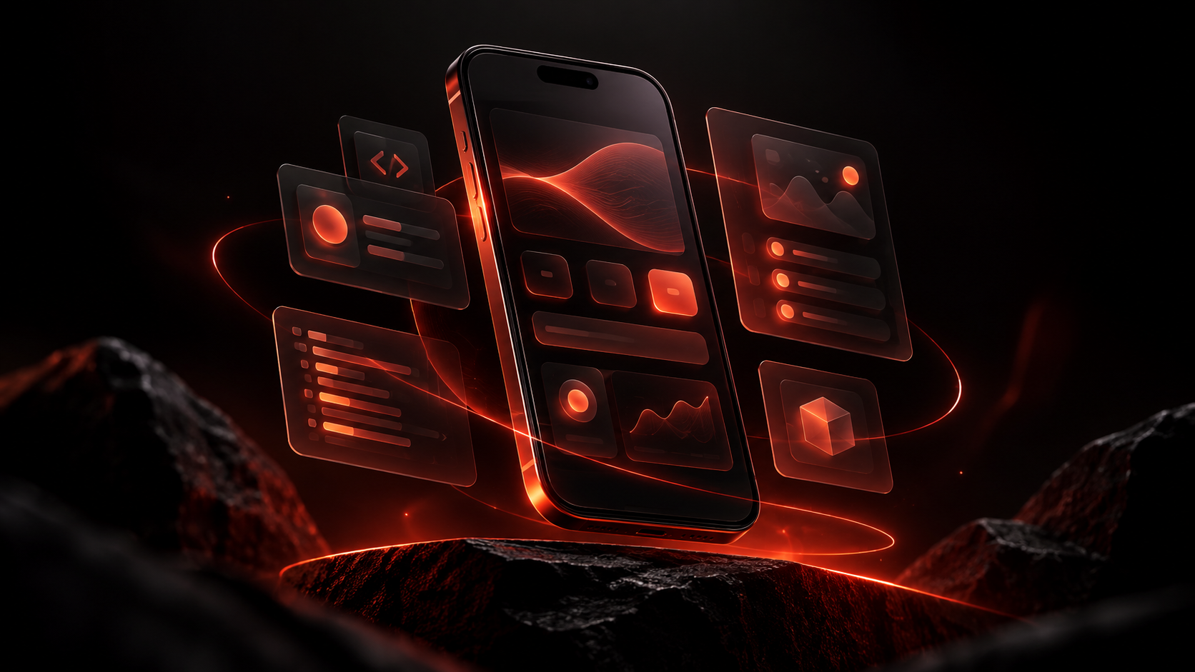 Smartphone futurista representando produtos digitais